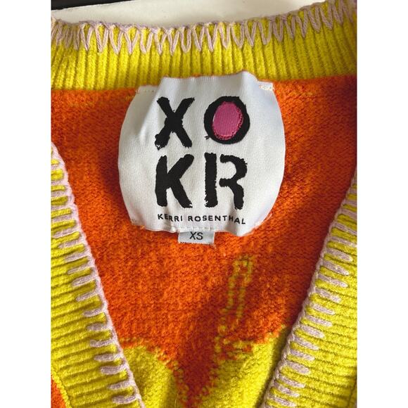 Kerri Rosenthal Sunshine Cardigan - XS Orange Yellow Colorblock Dopamine - Picture 2 of 12